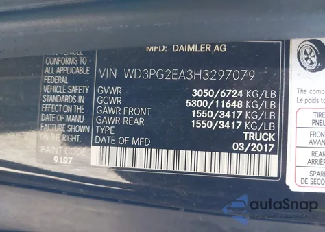 2017 Mercedes-Benz Metris from USA, damaged, VIN WD3PG2EA3H3297079
